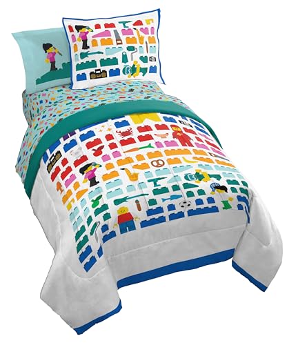 Image of Jay Franco Kids Comforter Set Includes Sheets and Pillow Covers - Soft and Cozy Bed Set for Stylish Room Decor, Official Licensed Bedding, White - LEGO, 7 Piece Full