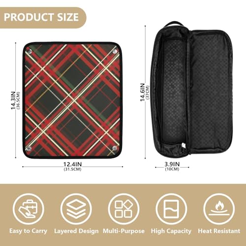 Estuche de viaje portátil GuoChe con tapete resistente al calor, diseño a cuadros rojo y negro miniatura 4