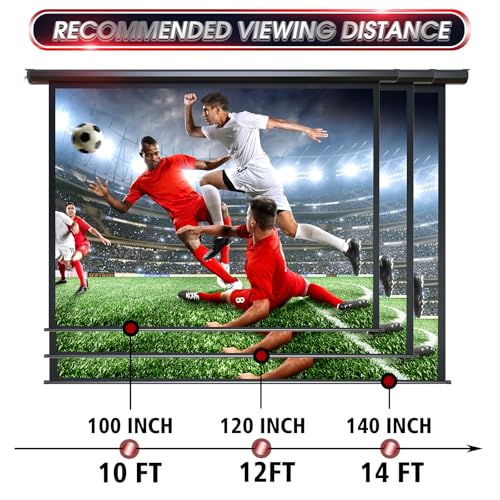 Image of Aoxun 140 Inch Pull Down Projector Screen, HD 4K 16:9 Motorized Retractable Projector Screen for Indoor and Outdoor with Remote Control, Manual Projection Screen for Home Theater or Office, Black