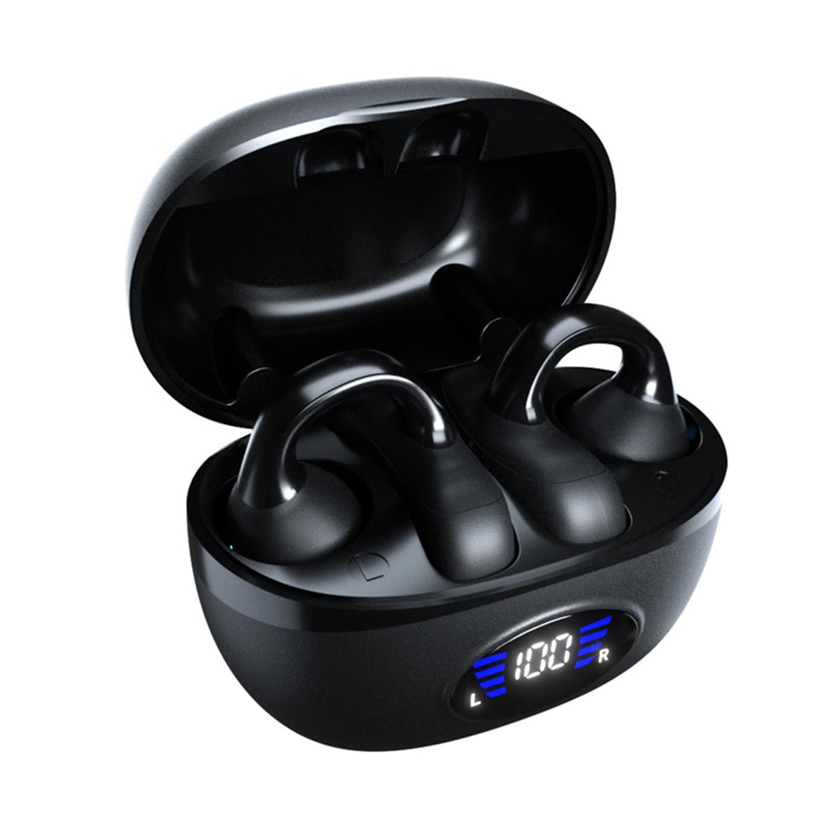 Ear Clip Earbuds Bluetooth 5 3 Wireless Headphones with LED Power Display Charging Case 48 Hours Playtime Mic