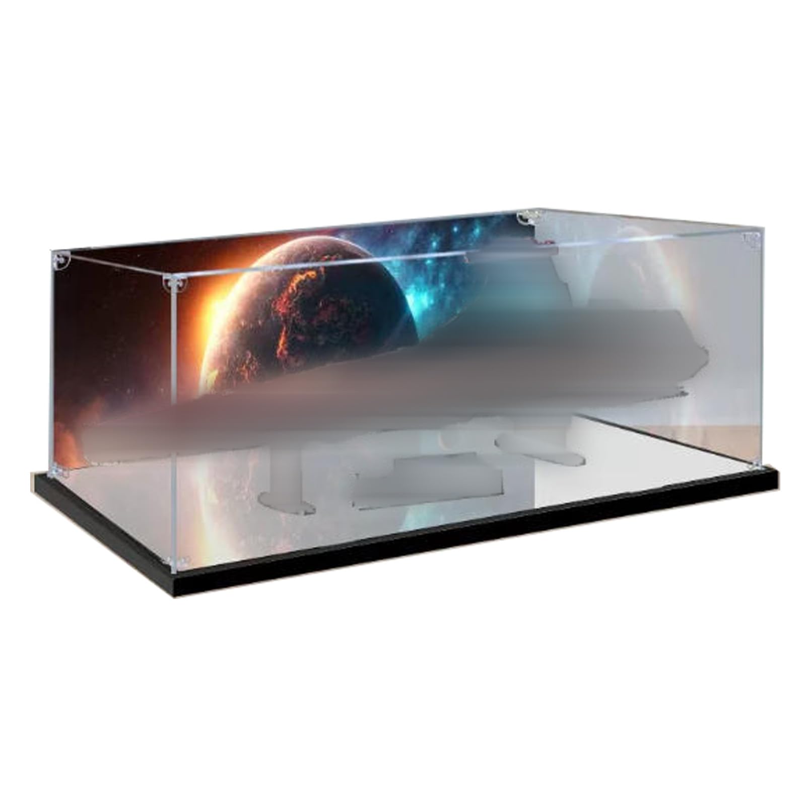 Acrylic Display Case Compatible with Lego 75367 Cruiser Model, Dustproof Transparent Storage Box, Compatible with Lego 75367 (Model Not Included) (Mirror Base+Background)
