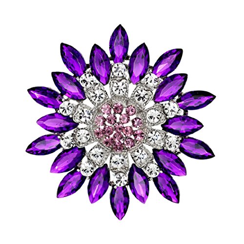 Polytree Women Flower Crystal Rhinestone Brooch Pins Wedding Bridal Gift (Dark Purple)