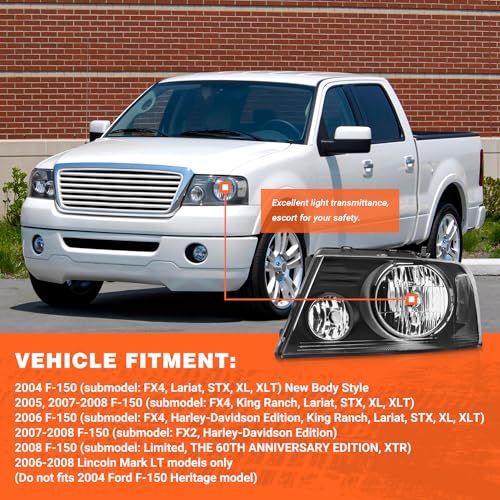 Image of for 2004-2008 Ford F150 Headlights Assembly Black Pair
