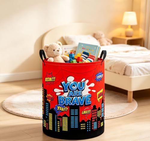Image of Baby Laundry Basket Baby Nursery Hamper Kids Laundry Basket Toy Storage Bin for Boys Room Decor Gift Baskets for Bedroom Bathroom(Red City)