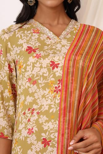 Image of W for Woman Orange Abstract Printed Tiered Spaghetti Kurta and Leggings Set with Dupatta