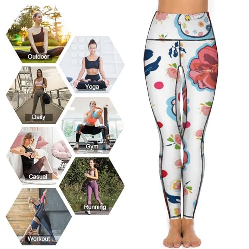 Legging taille haute chat à fleurs pantalon extensible S - 5