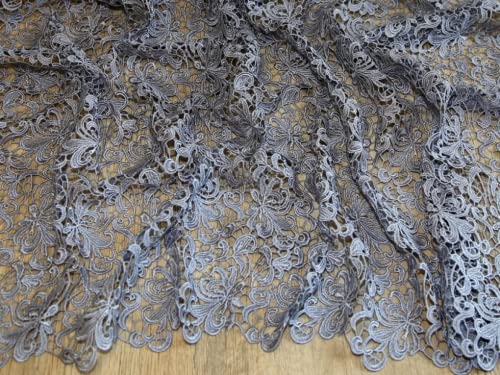 Borde festoneado Couture novia Heavy Guipure encaje tela gris – por metro