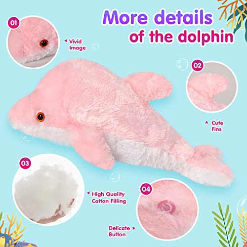 Bstaofy 18'' Light Up Dolphin Stuffed Animal Night Light Colorful Glowing Dolphin Soft Led Plush Toys Gift For Kids On Christmas Birthday Festivals, Pink #TOP4