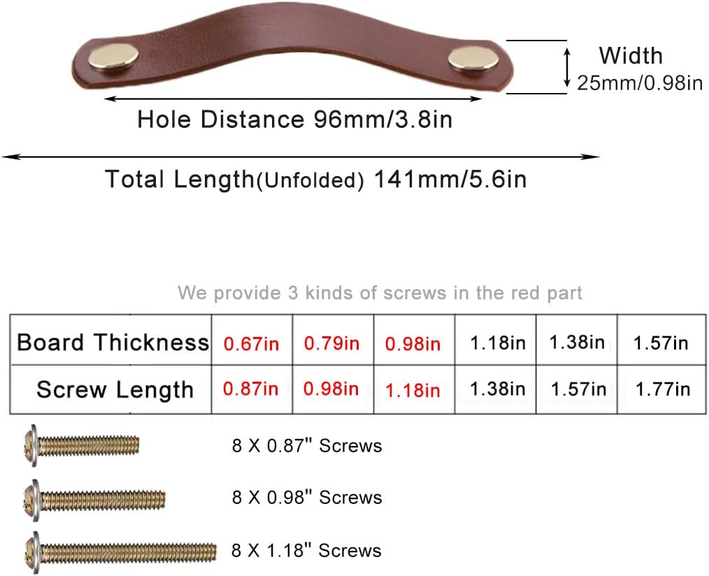 4 Pack Soft Genuine Leather Drawer Pulls Handle,Wardrobe Cabinets Kitchen Closet Knobs Door Pulls Handles knobs with Screws,Home Decoration, Handmade (4 Pack, 5.6" - Brown)