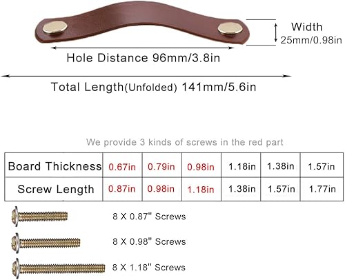 Miniatura 2 de Paquete de 4 tiradores de cuero genuino suave para cajones, armarios de cocina, pomos de puerta, manijas con tornillos, decoración del hogar, hechos