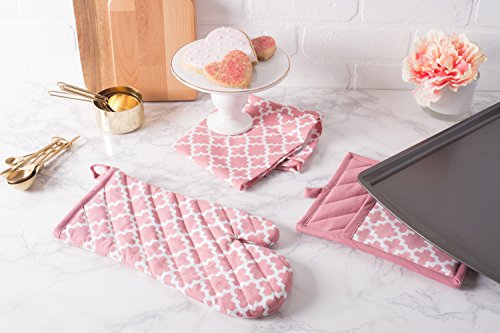 Dii Lattice Basics Collection Kitchen Essentials, Oven Mitt & Potholder Set, Rose Pink, 2, Piece #TOP6