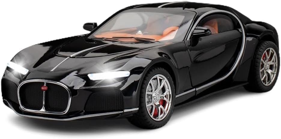 1:24 Scale Bugatti Diecast Car model Pull Back Car Toy, Doors Open, Light and Sound, Black