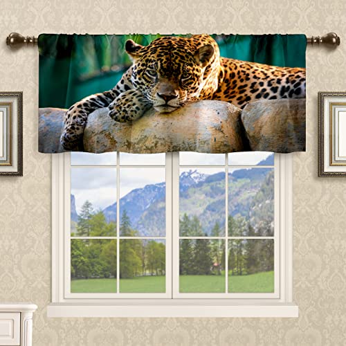 Windows Rod Pocket Curtain Valance Jaguar Wild Animal Big Cat Blackout Valances For Window Treatment Decor For Kitchen Bathroom Living Room 14" X 52" #TOP1