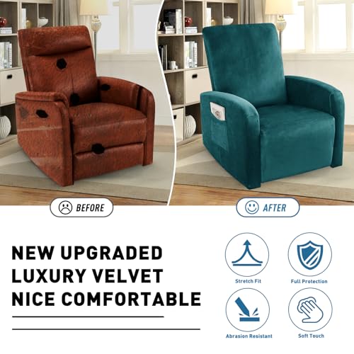 Image of ZNSAYOTX 2026 Velvet Small Recliner Cover 3-Piece, Luxury Plush Recliner Chair Covers with Elastic Band & Ties Stay in Place, Stretch Reclining Slipcover for Lazy Boy Soft Washable (Blackish Green)