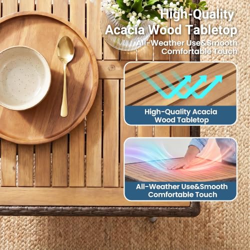 Image of Wisteria Lane 10-Pieces Outdoor Patio Table and Chairs, Rattan Patio Table Set with Acacia Wood Tabletop, Patio Dining Furniture Set for 8 with Removable Cushions for Deck Garden Backyard, Brown