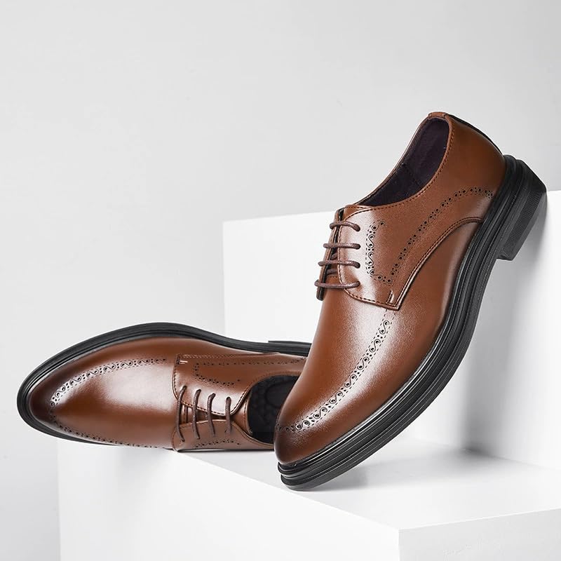 Santimon Men's Leather Oxford Dress Shoes, Slip-Resistant Sole, for Formal, Business or Casual Occasions4