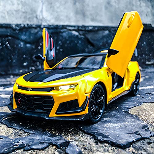 Image of BDTCTK 1 /24 Bumblebee Car Model Toy Zinc Alloy Casting Pull Back Car Sound and Light Toys for Kids Boy Girl Gift (Yellow)