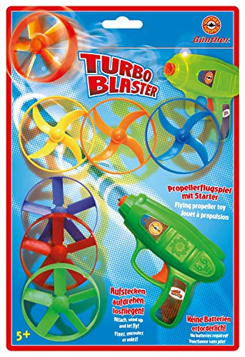 GÜNTHER FLUGSPIELE 1685 - Propeller Spielzeug Turbo Blaster, ca. Ø 6,5 cm, Fliegende Rotoren zum abschießen, für Kinder ab 5 Jahren, inkl. Startpistole und 6 Rotoren