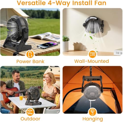 Antarctic Star Portable Fan Rechargeable,Camping Fan with 2-Level LED Lantern & Hook, Quiet USB Desk Fan with 4 Timer Settings for Camping, Tent, Travel, Outdoor Essentials, Grey by Antarctic Star - Used condition - Image 3