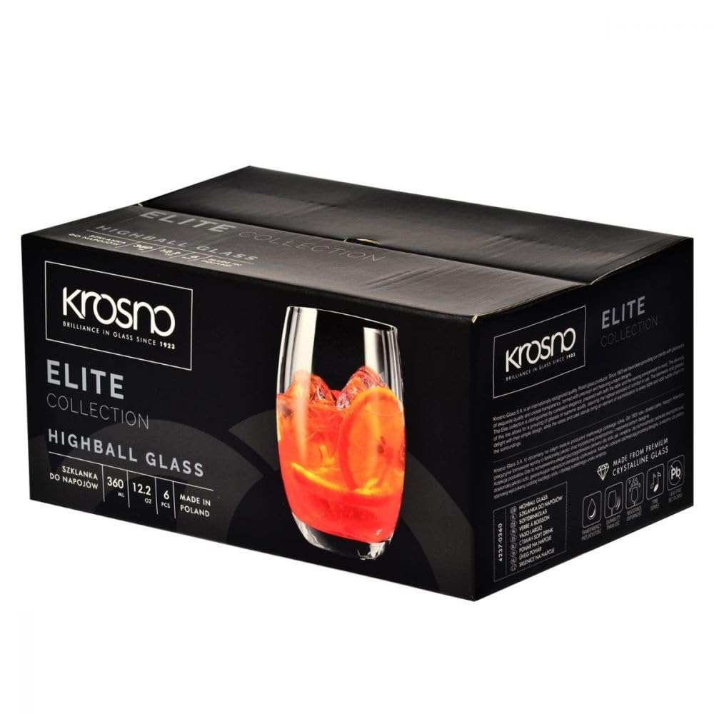 Krosno Verre à Eau Jus Highball | Lot de 12 | 440 ML | Collection Elite | Parfait la Maison, Les Restaurants, Les Fêtes | Lavable au Lave-vaisselle