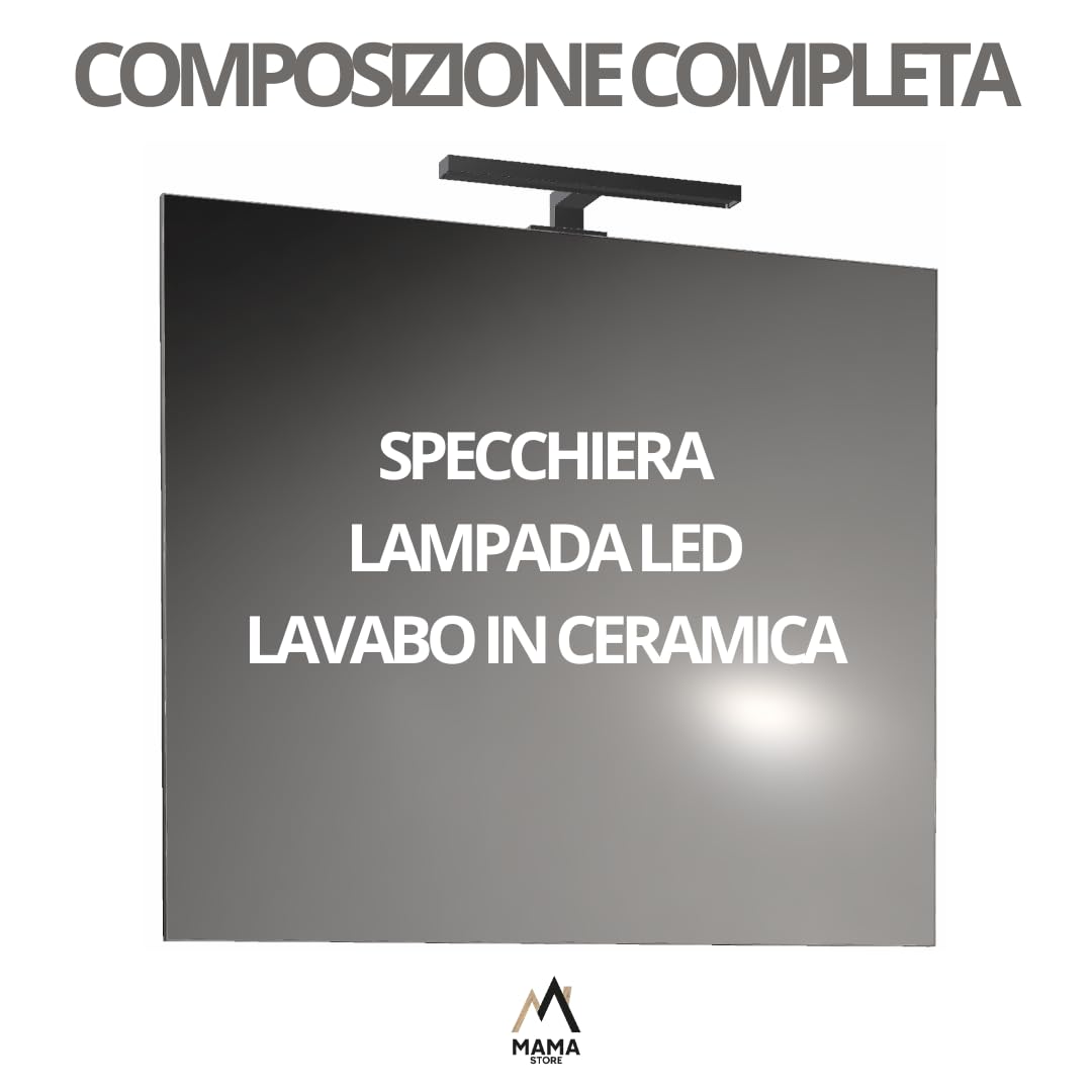Mobile bagno EOS 80cm Doppio Cassetto Cannettato con lavabo, specchio e lampada BIANCO OPACO – MaMa Store