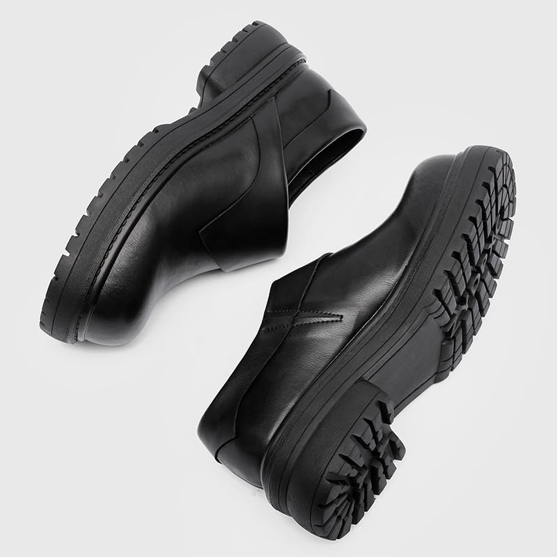 Men's Leather Big Round Toe Platform Heighten Loafers Fashion Block Chunky Heel Lug Sole Non-Slip Slip-On Dress Loafers for Business Commuting Daily3