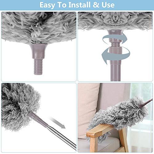 Microfiber Duster for Home, Homga Microfiber Duster Cleaning Kit with Telescoping Extension Pole 100 Inch, Reusable Bendable Dusters, Washable Lightweight Dusters for Cleaning Cobwebs Ceilings Fans - Thumbnail 2