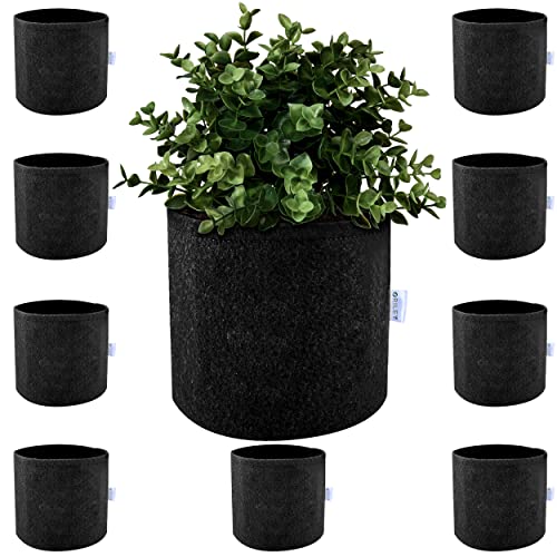 Image of Oriley Grow Bag Heavy Duty Geo Fabric Plant Pot Lightweight Bags Ideal for Gardening Balcony Terrace (Black, Round, 300 GSM 6 x 6 inch Pack of 10)