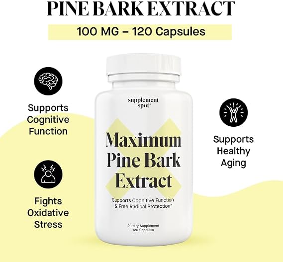 Maximum Pine Bark Extract 100 mg per Serving| Maritime Pine Bark Supplement for Natural Health Support (120 Capsules)