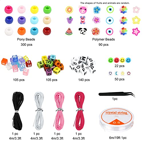 Kit de fabricação de pulseiras, miçangas para pulseiras, miçangas de pônei, miçangas de argila de po