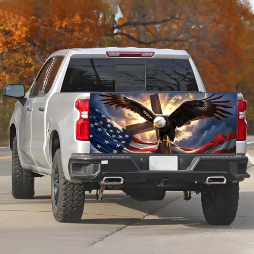 Image of Truck Tailgate Wraps Decals - 66x23.6 in American Eagle Flag Tailgate Graphics for Trucks Pickup Personalized Decoration, Patriotic Sticker Decal