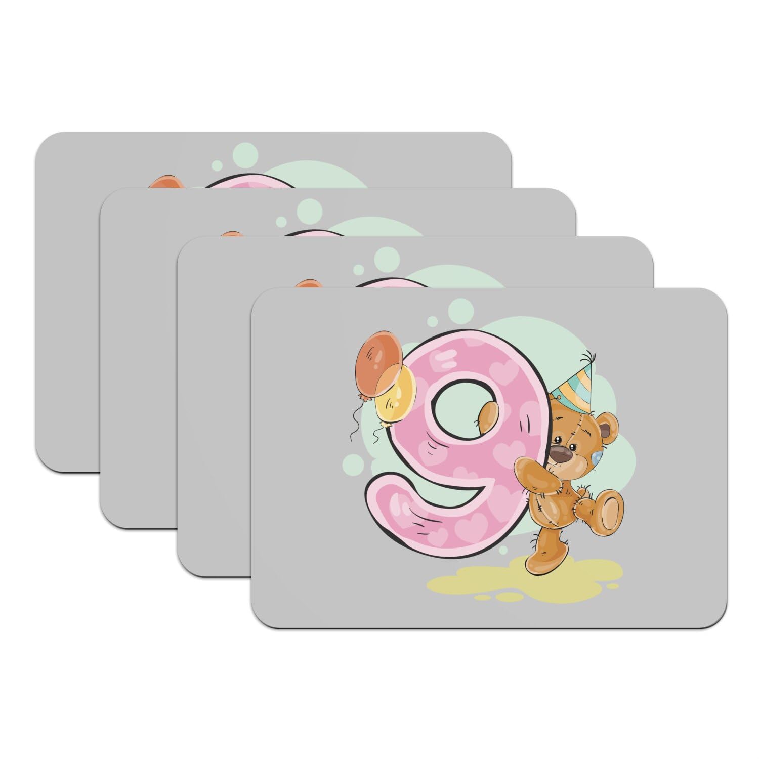 Sets de table cadeau anniversaire 9 ans illustration ours x4