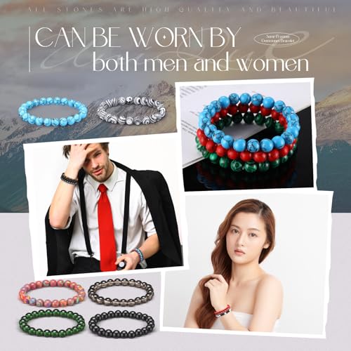 24 Pcs 8mm Gemstones Beaded Bracelets for Men Women Stretch Round Bead Bracelets Set Healing Crystal Stone Bracelets Semi Precious Bracelets3