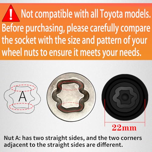 Image of A-Wheel Locking Nut Key Compatible with Toyota Models, Lexus, Tacoma, Wheel Lock Nut Socket Adapter, Anti-Theft Lug Removal Tool, Socket Remover Repair Tool