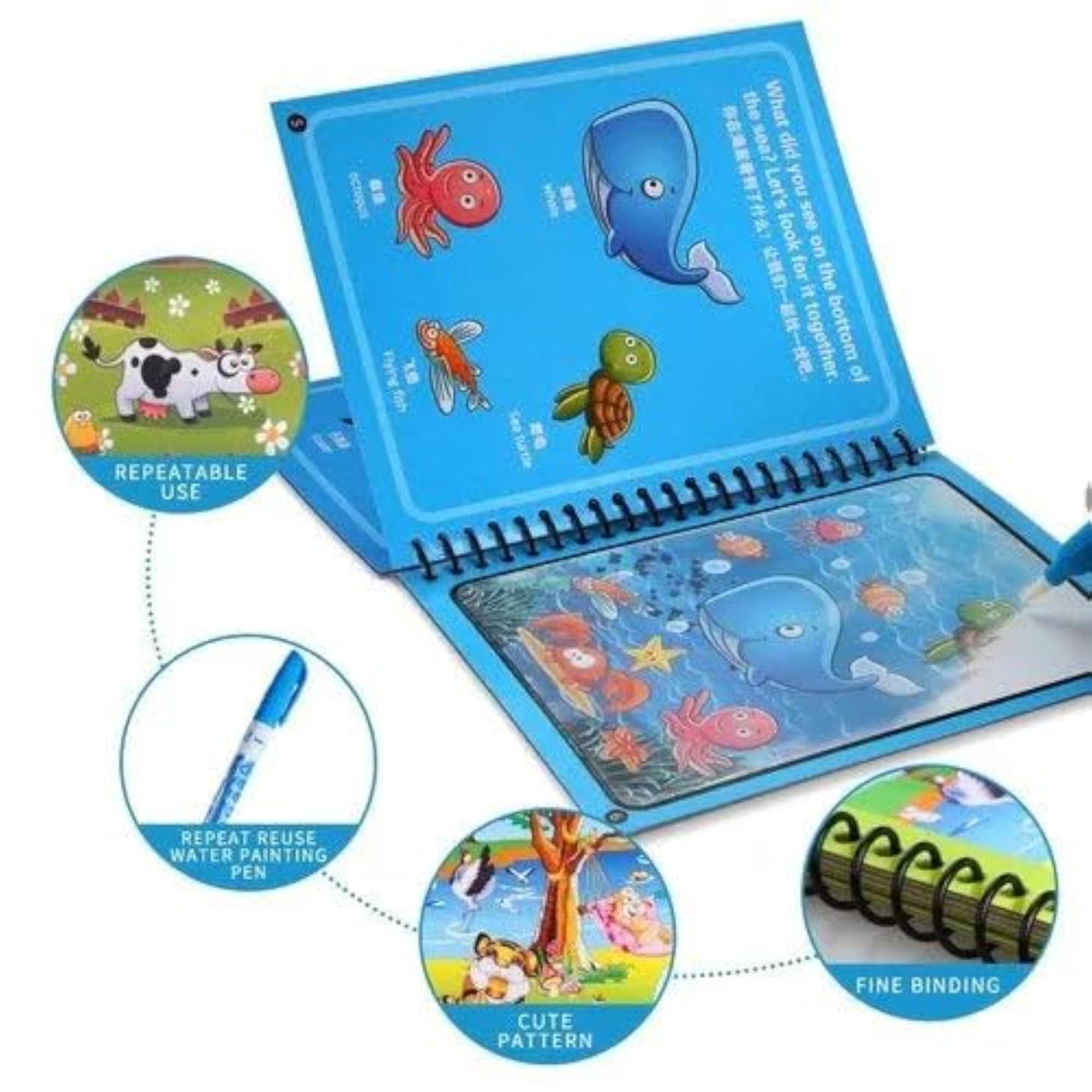 Magic Water Coloring Book for Kids, Reusable Water Drawing Pad