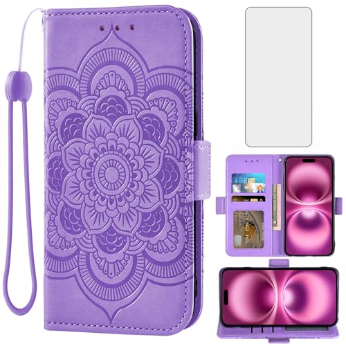 Étui portefeuille iPhone 16 Plus antichoc 6,7 pouces rabat béquille verre trempé