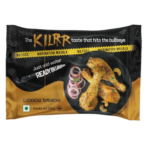 Image of KILRR Chicken Marination Masala - Lucknowi Tamancha | Pack of 4 (Marinates 250g Chicken per Pack) | 1- Min KillerMarinade Masala for Tikka, Tandoori Chicken | Just Add Water & Oil | No Preservatives or Additives