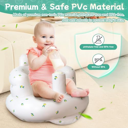 HAOBAOBEI Baby Inflatable Seat, Baby Floor Seats for Babies Sitting Up, 3-36 Months, Blow Up Portable Baby Sofa Chair with Built in Air Pump (Olive Flower)