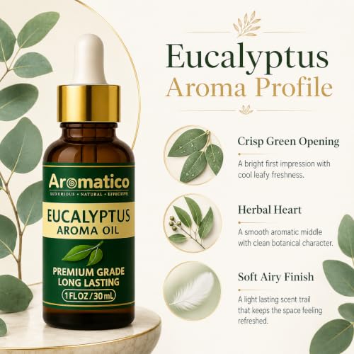 Image of AROMATICO Eucalyptus Diffuser Oil with Natural Aroma for Humidifiers, Homes, Offices & Showrooms, Candle and Soap Making | Fragrance for Aromatherapy | Essential Oil for Diffuser and Aromatherapy - 30 ml