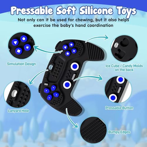 Image of Kidology Baby Teethers - Silicone Remote & Game Controller Shaped Teething Toys |Infant Teether for Teething Relief | Sensory Chew Toys for Boys & Girls 3+ Months | Baby Gift Set- Pack of 2 (Black)