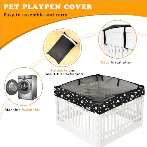 Image of Dog Playpen Mesh Top Cover for 36 inch Inch Pet Playpen with 4 Panels, Dog Crate Cover Pet Tent Puppy Play Pen Cover, Ideal for Indoor /Outdoor Use. Note: Playpen Not Included (Black)