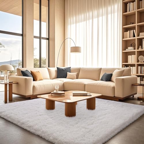 White Fluffy Rugs for Living Room 3x5 ft - Ultra Soft Faux Fur Area Rug - Plush Non-Slip Shaggy Carpet for Bedroom, Kids Boys Girls Dorm Nursery Room