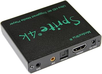 MedeaWiz DV-S4 Sprite Looping 4K Media Player Seamless Audio Video Auto Repeater 2160p 60Hz HDMI, NTSC and PAL Outputs Trigger Input and Serial Control