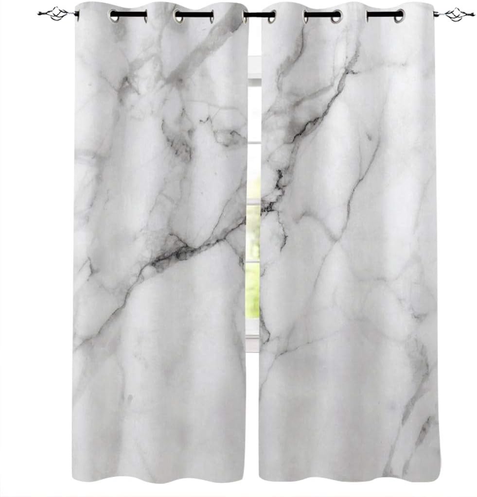 Edwiinsa Marble Cracks Granite Surface Motif Kitchen Blackout Curtains Window Drapes Treatment, 2 Panels Set for Kitchen Cafe Office 80''W by 63''L White 190726zly=guabiantiSLEO00319CLBBEDA