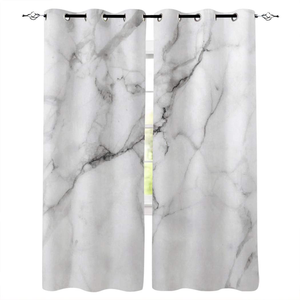 Edwiinsa Marble Cracks Granite Surface Motif Kitchen Blackout Curtains Window Drapes Treatment, 2 Panels Set for Kitchen Cafe Office 80''W by 63''L White 190726zly=guabiantiSLEO00319CLBBEDA