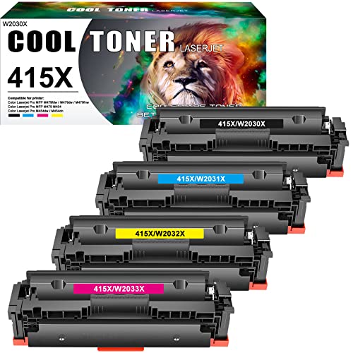 Cool Toner Kompatible 415X Tonerkartusche Ersatz für HP 415A W2030A W2030X 415 Color Laserjet Pro MFP M479fdw M479fdn M479fnw M479dw M479 M454dn M454dw Toner (Schwarz, Cyan, Gelb, Magenta, 4er-Pack) Cover