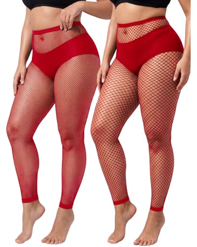 Image of CharnmRose 2 Pairs Women's Footless Fishnet Tights High Waist Fishnets for Women Fishnet Stockings