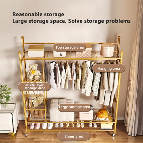 Tringle à vêtements robuste avec 3 étagères et roulettes pour rangement modulable - 3