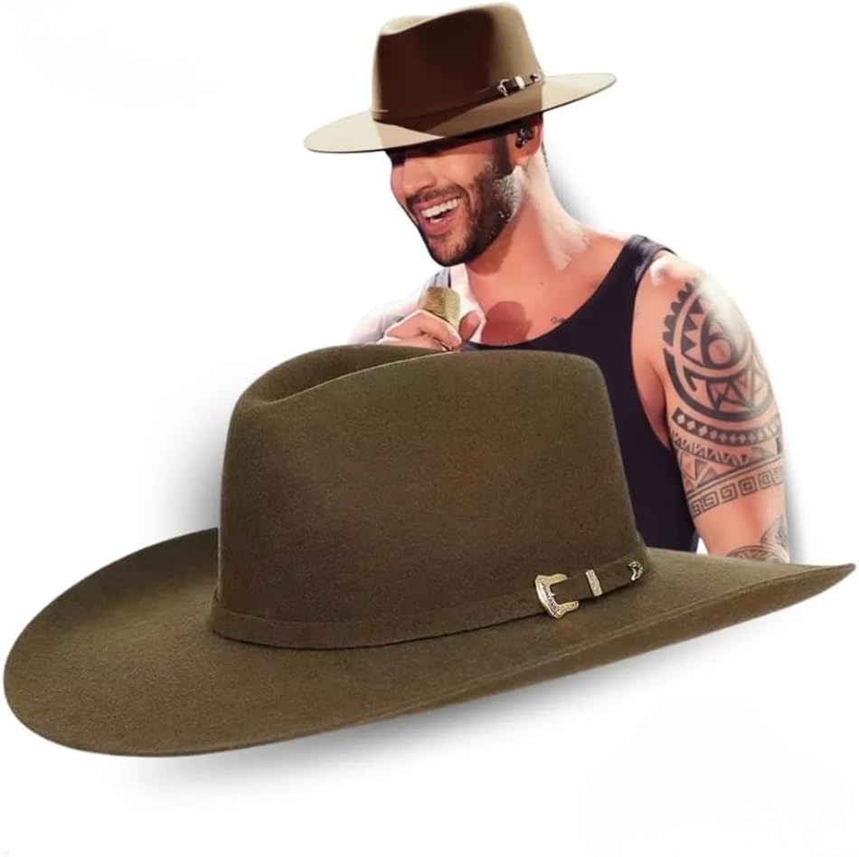 Chapéu Country Adulto Estilo Cowboy Modelo Classic 5X Campo Gustavo Lima Aba 10 cm Inspirado Sertanejo para Campo Rodeio Montaria Tecido Resistente Unissex Uso Diário