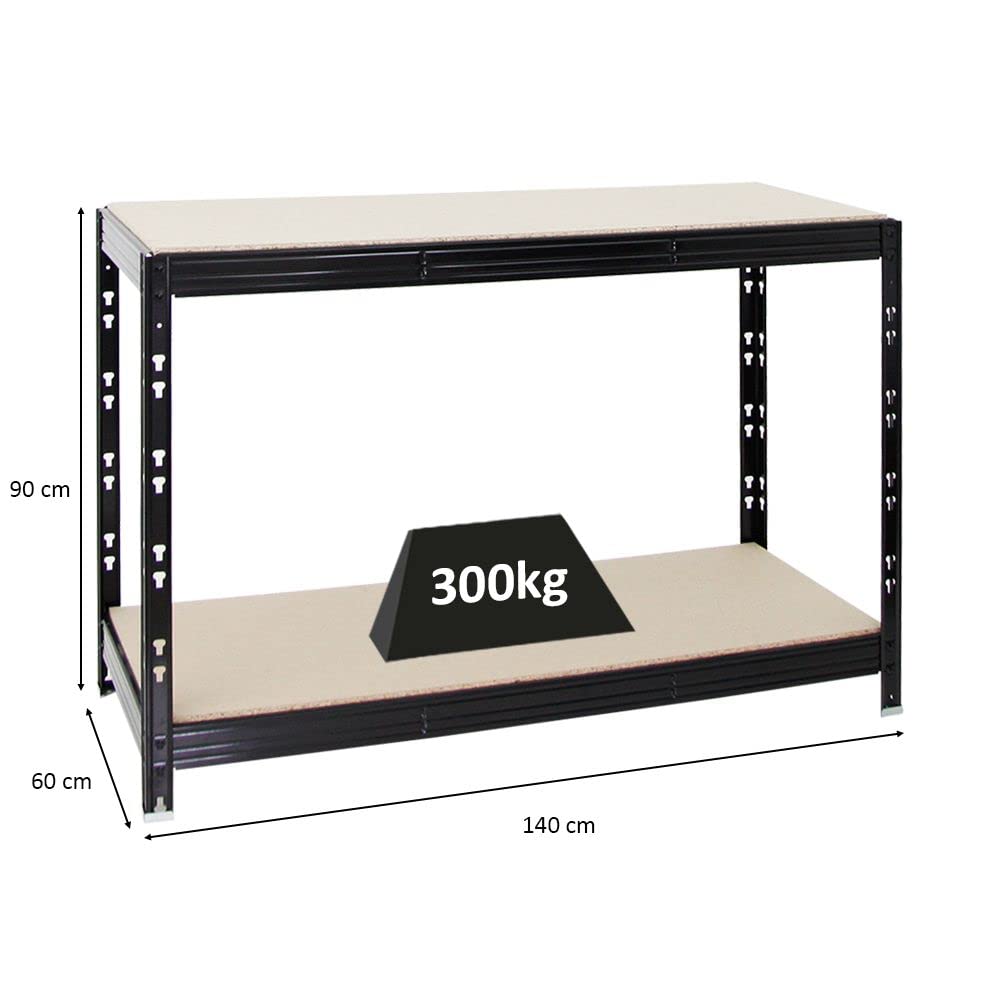 PROREGAL Etabli Tiger réglable en Hauteur | HxLxP 90x140x60cm | Capacité de Charge 600 kg | Noir | Etabli d’Atelier, Table de Travail, Bricolage, logistique